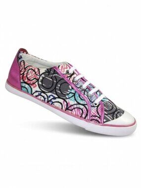 Coach Barrett Graffiti Abstract Op Art Logo Metallic Pink Low Sneaker, Size 10
